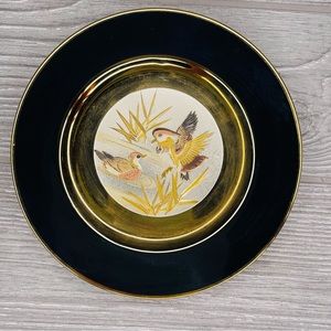 Vintage 1983 Imperial Chokin Black Gold Oriental Plate Yoshinobu Hara 3018 bird